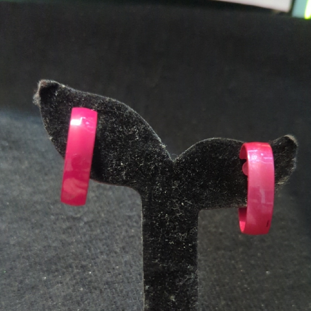 Vintage Hot Pink Hoop Clip On Statement Earrings